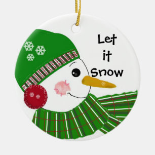 Snowman in Green Hat and Scarf Ceramic Tree Decoration