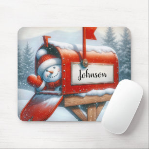 Snowman In Holiday Mailbox With Custom Name Mouse Pad