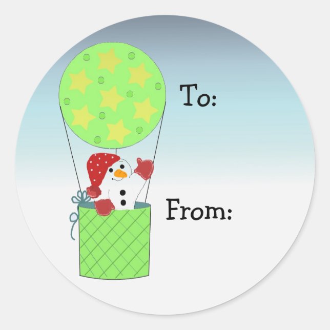 Snowman in Hot Air Balloon Classic Round Sticker (Front)