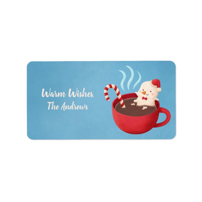 Snowman in Hot Cocoa Warm Wishes Christmas Labels (Front)