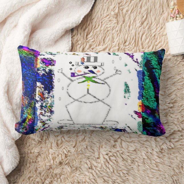 "Snowman in Living Colour"  Throw Pillow (Blanket)