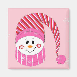 Snowman In Pink Magnet