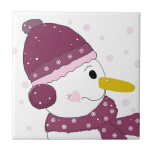 Snowman in Purple Scarf and Hat Tile