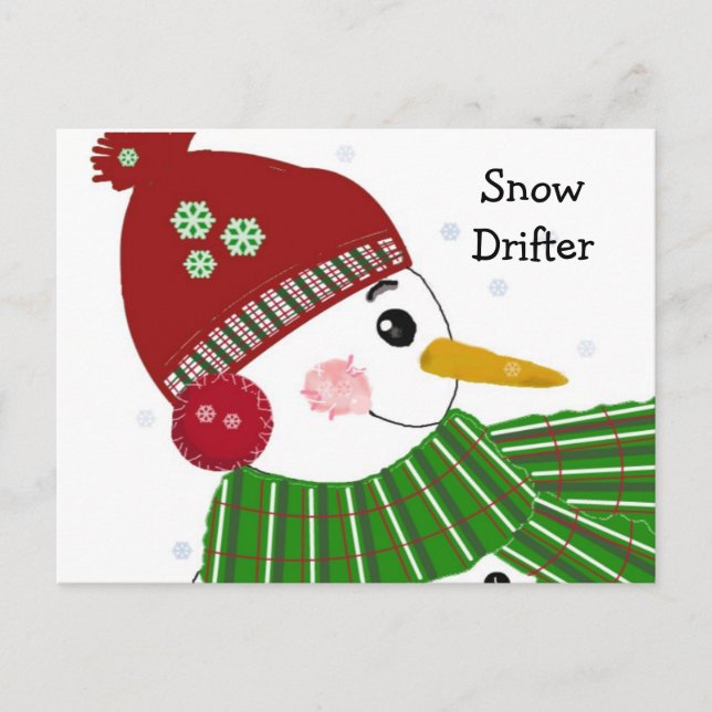 Snowman in Red Hat and Green Scarf Postcard (Front)