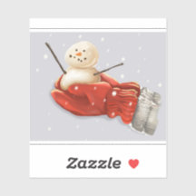 Snowman in red mittens winter snow