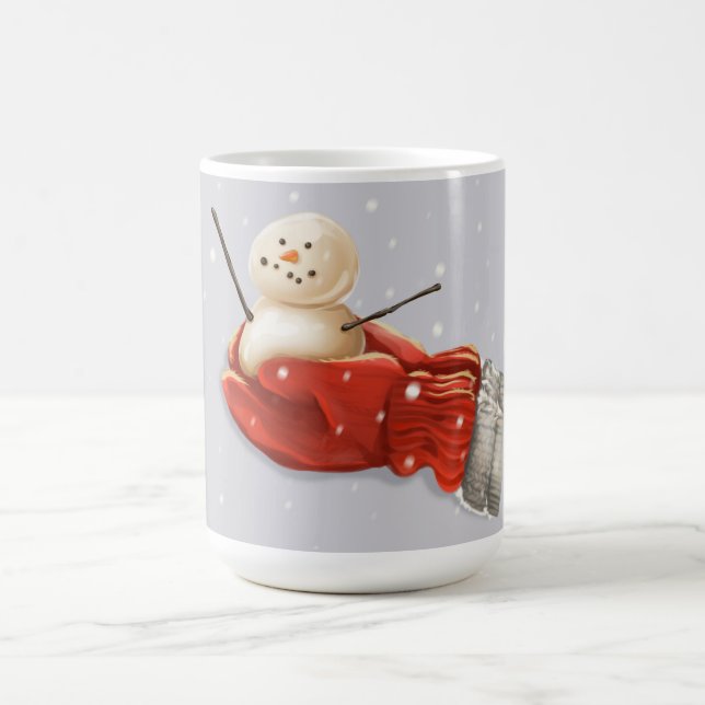 Snowman in red mittens winter snow coffee mug (Center)
