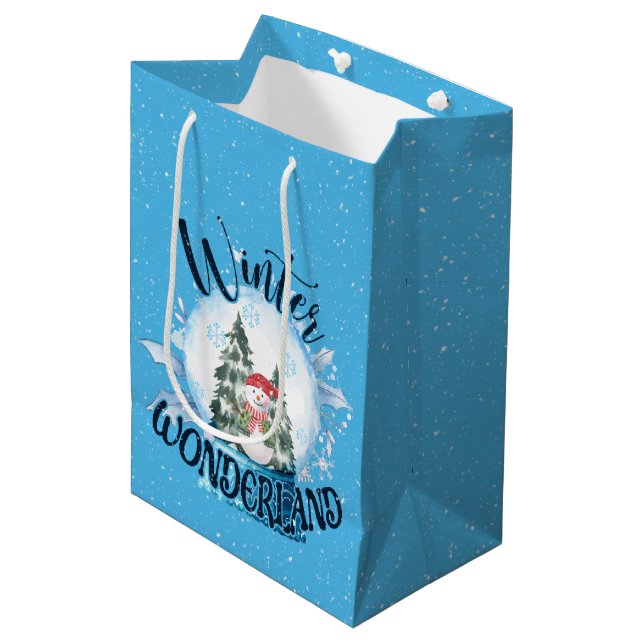 Snowman in Snow Globe  Medium Gift Bag (Front Angled)