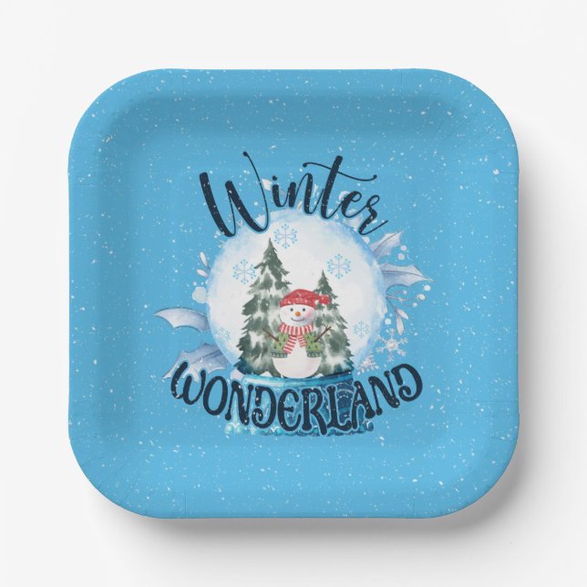 Snowman in Snow Globe Paper Plate (Front)