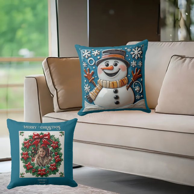 Snowman in Snow Throw Pillow (Creator Uploaded)