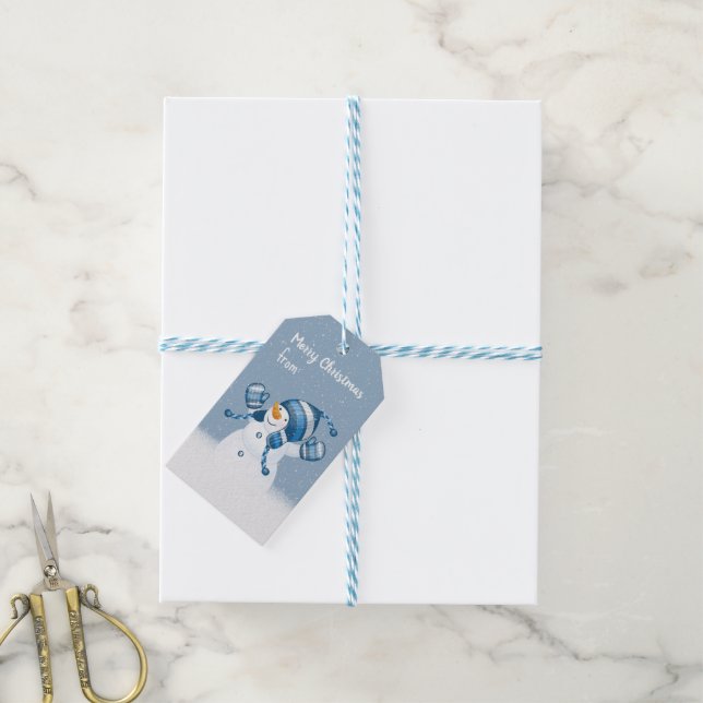Snowman In Snowflakes Gift Tags (With Twine)