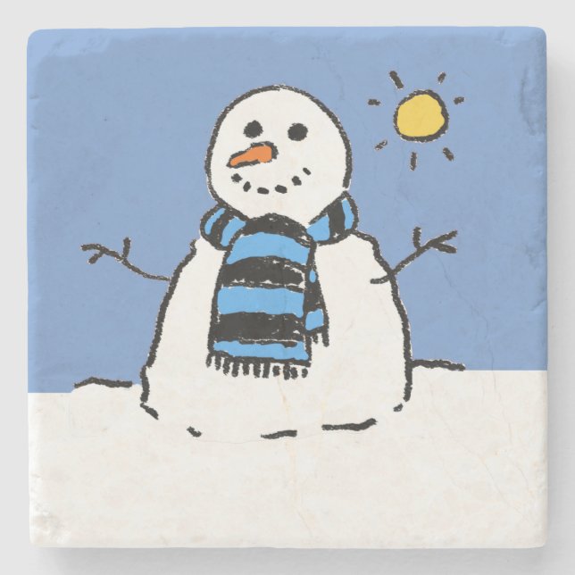 Snowman in Sunshine Christmas Stone Coaster (Front)
