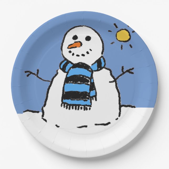 Snowman in Sunshine Paper Plate (Front)