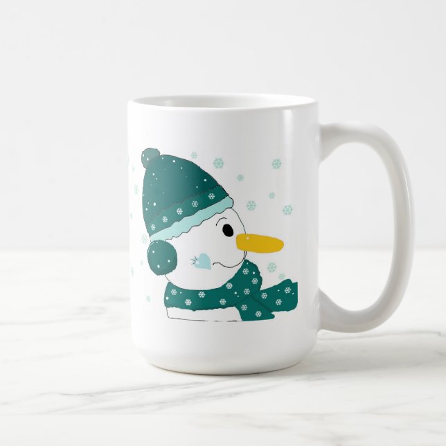 Snowman in Teal Hat and Scarf Coffee Mug (Right)