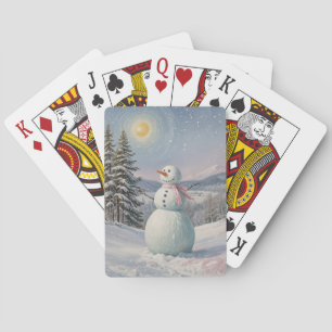 Snowman in the Alpine Glow Playing Cards