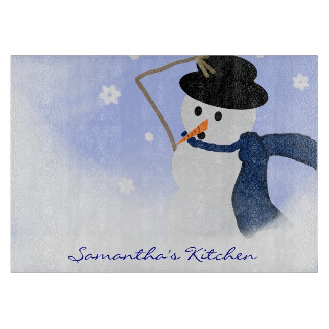 Snowman in the Wind Personalised Cutting Board (Front)