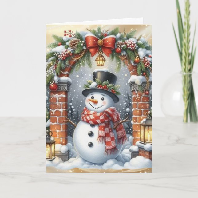 Snowman in Top Hat Christmas Holiday Card (Front)