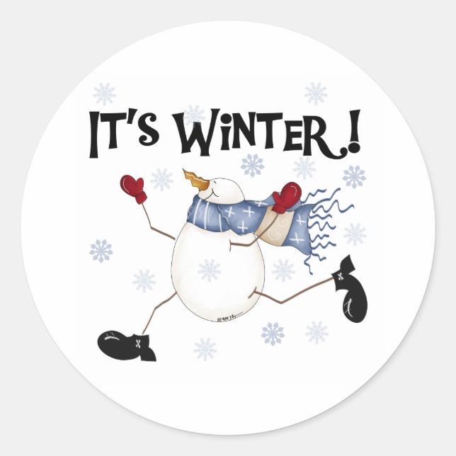 Snowman It's Winter Classic Round Sticker (Front)