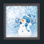 Snowman Jewellery Box<br><div class="desc">Snowman Playing in the Snow with Blue Background</div>