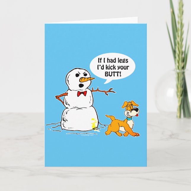 Snowman Joke Blue Holiday Card (Front)