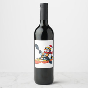 Snowman Kayaker Christmas 2026 Holiday Water Sport Wine Label