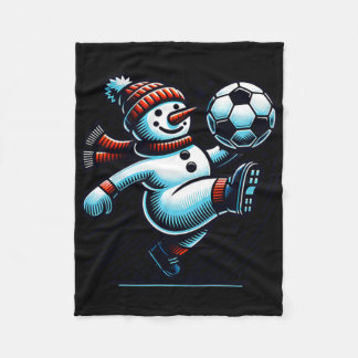 Snowman Kicking A Soccer Ball  Fleece Blanket