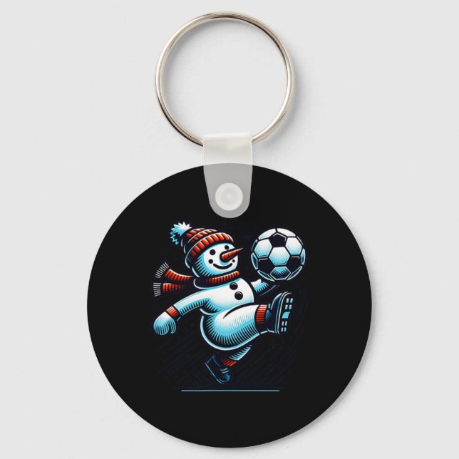 Snowman Kicking A Soccer Ball  Key Ring (Front)