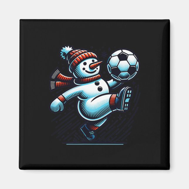 Snowman Kicking A Soccer Ball  Magnet (Front)