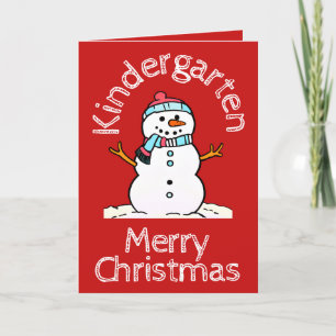 Snowman Kindergarten Christmas Activity Red Holiday Card