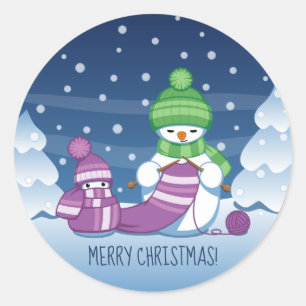 Snowman Knitting Christmas Scarf Classic Round Sticker