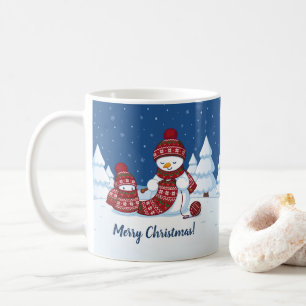Snowman Knitting Christmas Scarf Coffee Mug