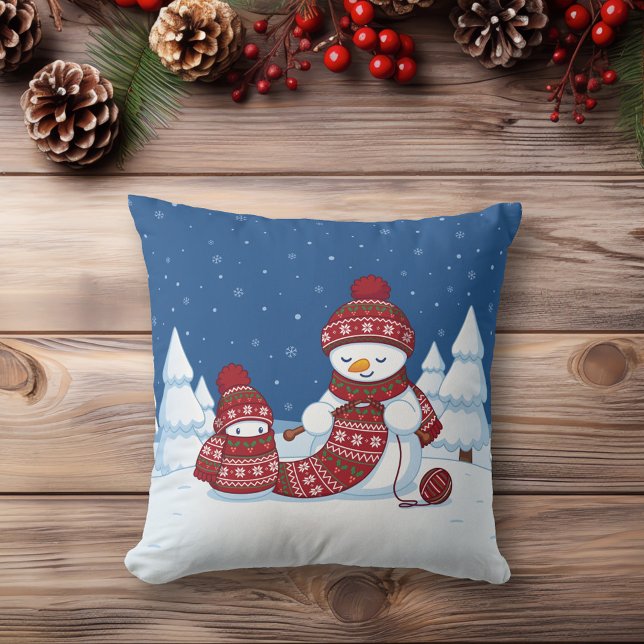 Snowman Knitting Christmas Scarf Cushion (Creator Uploaded)