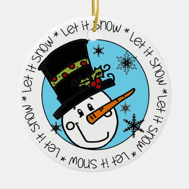 Snowman Let It Snow Ceramic Tree Decoration (Front)