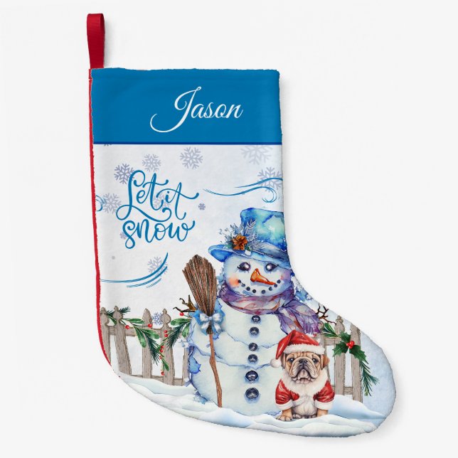 Snowman | Let it Snow Personalised Small Christmas Stocking (Front)