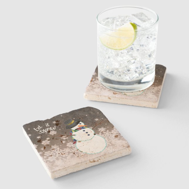 Snowman "Let it Snow" Top Hat,  Stone Coaster (Side)