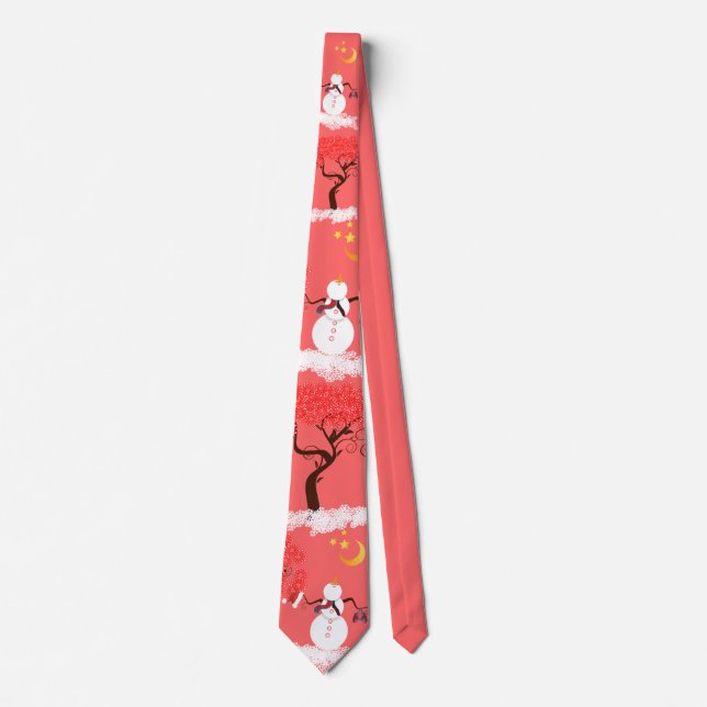 Snowman Looking Up at the Moon Tie (Front)