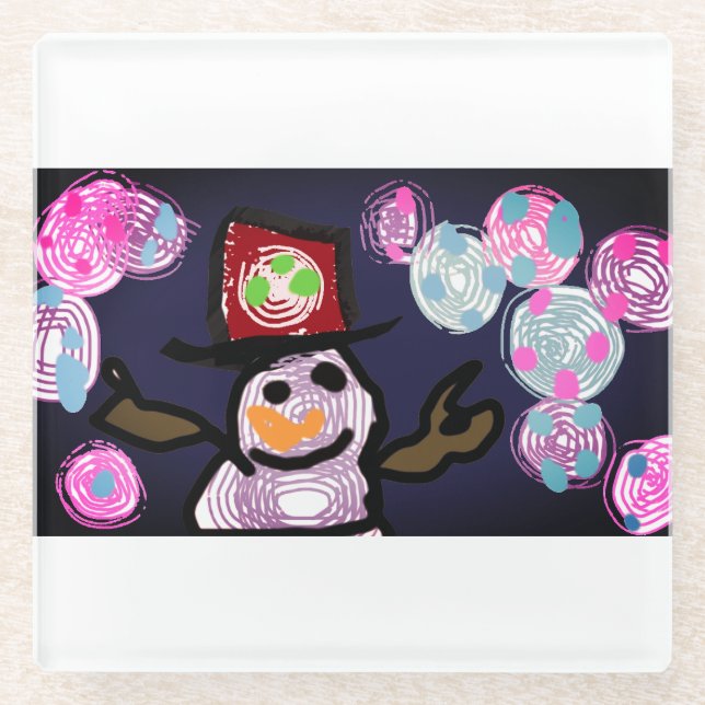 Snowman lovey glass coaster (Front)