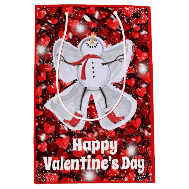 Snowman Making a Snow Angel Valentine's Day Medium Gift Bag (Front)