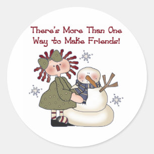 Snowman Making Friends Classic Round Sticker