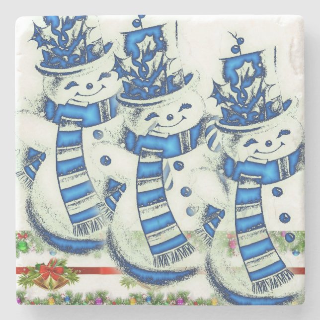 Snowman Marble Stone Coaster Christmas (Front)