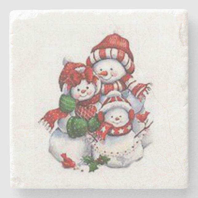 Snowman Marble Stone Coaster Christmas (Front)