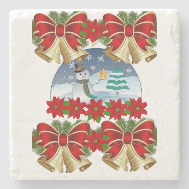 Snowman Marble Stone Coaster Christmas (Front)