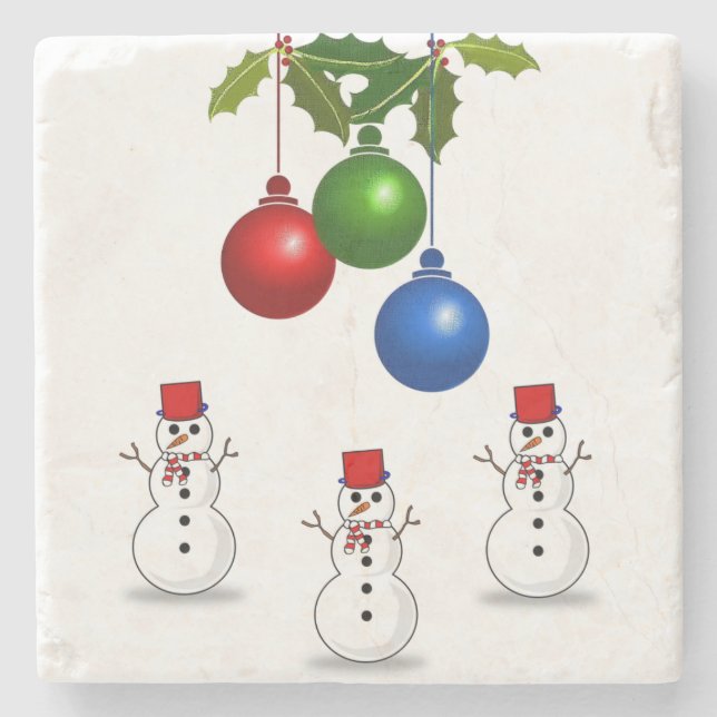 Snowman Marble Stone Coaster Christmas (Front)