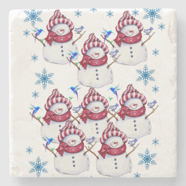 Snowman Marble Stone Coaster Christmas (Front)