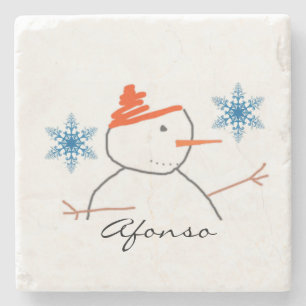 Snowman Marble Stone Coaster Christmas
