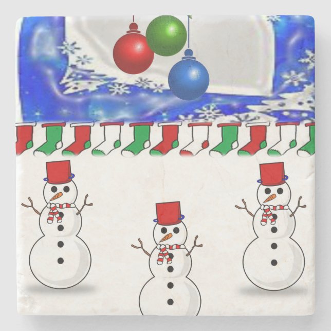 Snowman Marble Stone Coaster Christmas (Front)