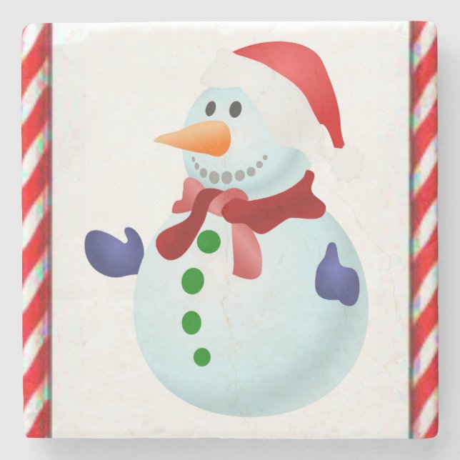 Snowman Marble Stone Coaster Christmas (Front)