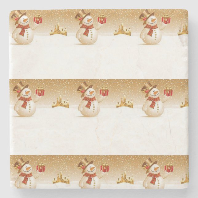 Snowman Marble Stone Coaster Christmas (Front)