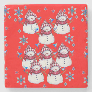 Snowman Marble Stone Coaster Christmas