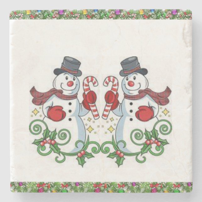 Snowman Marble Stone Coaster Christmas (Front)