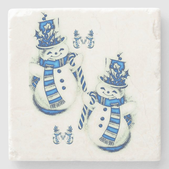 Snowman Marble Stone Coaster Christmas (Front)